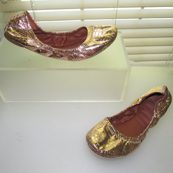Lucky Brand Emmie Metallic Snake‑Embossed Foldable Ballet Flats – Size 7.5M Boho - Picture 1 of 7